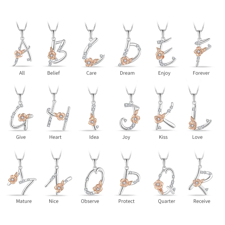 Pure 925 Silver Jewelry Letter Alphabet Initials Necklace Rose Gold Love Letter Envelope Pendant Necklace letter A B C D pendant