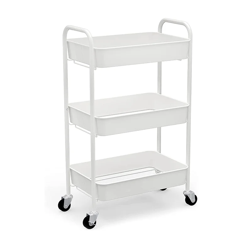 Partical Used Kitchen Metal Detachable 3 Layer Net Basket Rolling Cart Trolley for Fruit and Vegetable Storage