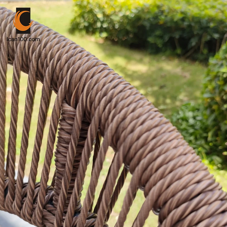 Rope Weave Outdoor Cafe Bar Tall Chair High Bar Stool High Back Chair Brown Dining Chair