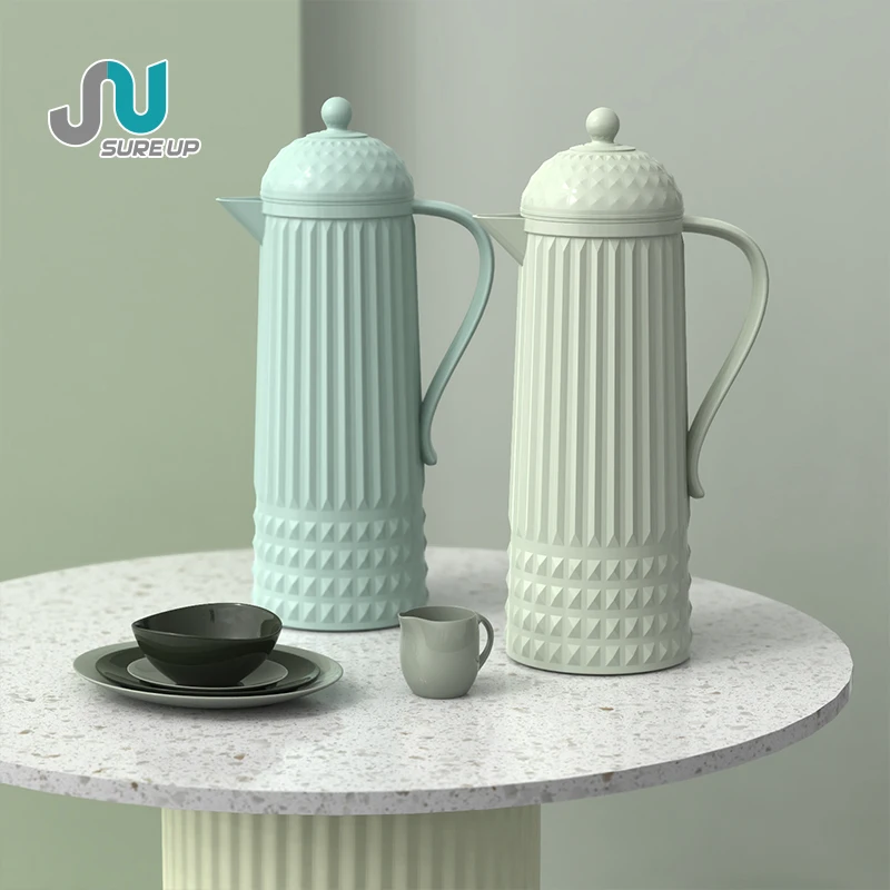 Elegant home decor Coffee Jug vacuum flask glass inner plastic coffee pot 1 liter thermos pot custom color & logo & packing