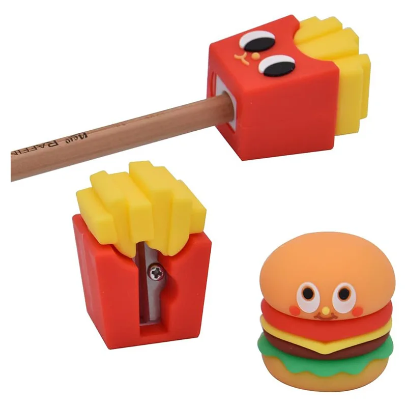 Милый ПВХ резиновый фаст-фуд гамбургер картофель фри точилка для карандашей