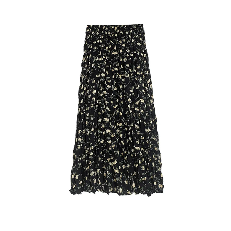 Wholesale Contrast Color Casual Formal Skirt Pattern Custom Design Pleated Floral Midi Skirt For Ladies