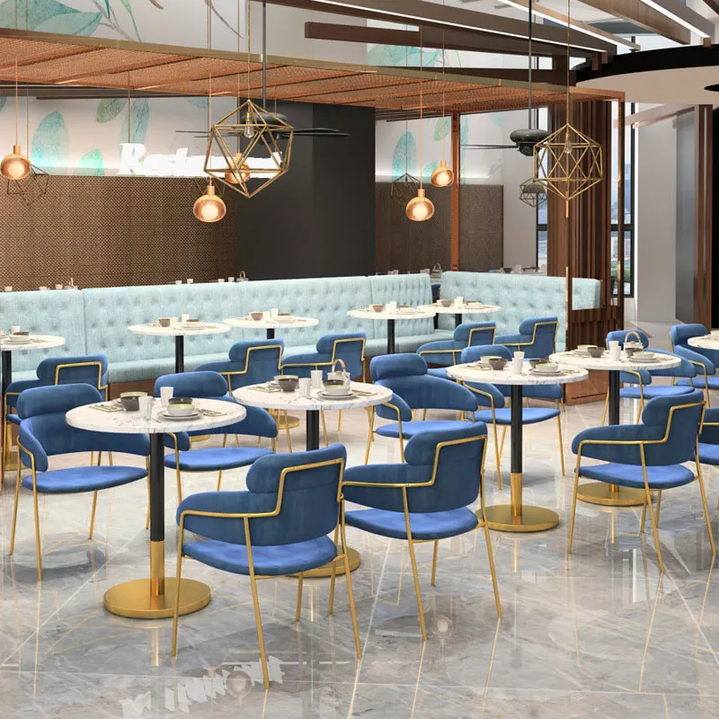 Glamorous Gold Velour Armchair Light Luxury Upholstered Dining Chairs And Square Table