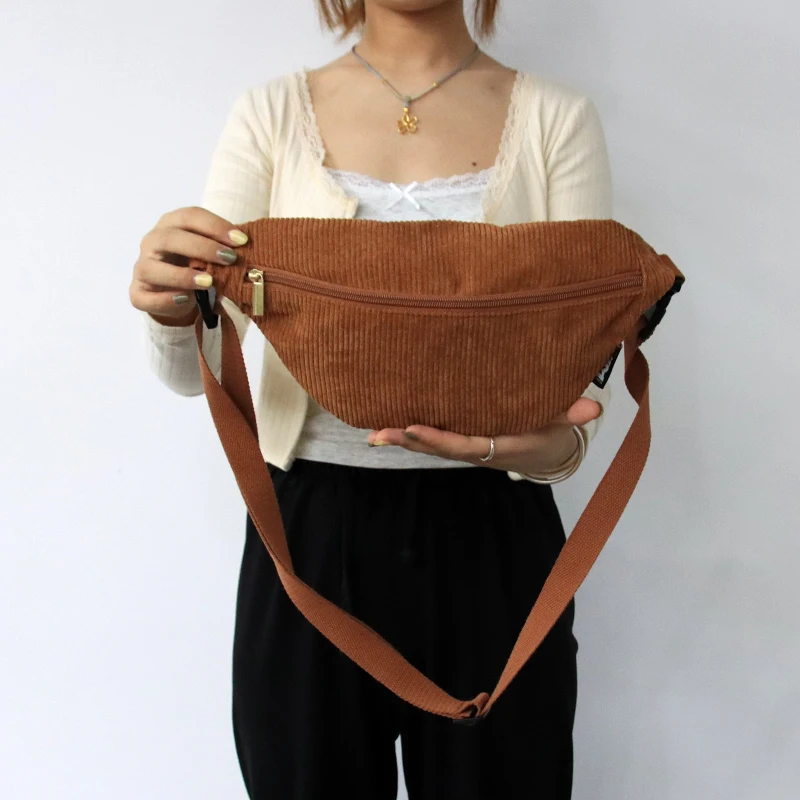 Hot Custom 2024 Corduroy For Outdoor Sport Chest Bag Large Capacity Crossbody Bag Women Men Cross body Bag Fanny Pack