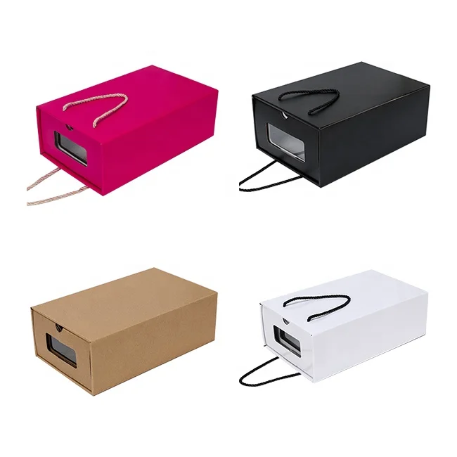 cheap custom logo eco friendly kraft shoe package box men womens sneaker shoe boxes collapsible drawer shoe box with handle