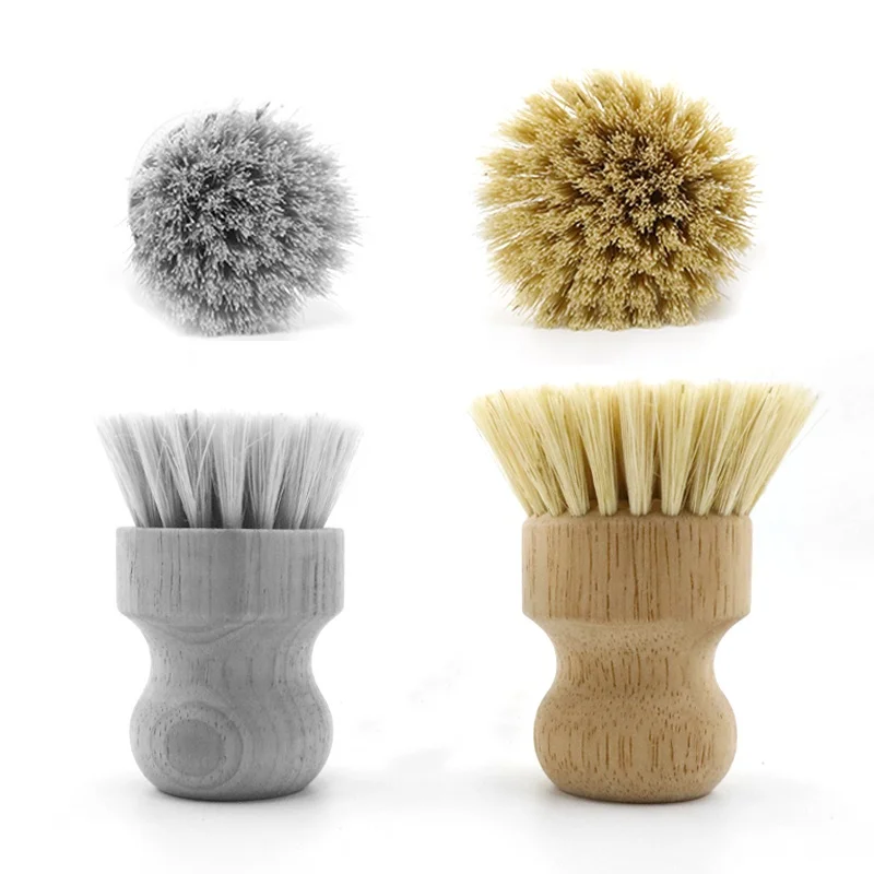 Natural Fiber Bristle Pot Brush, Untreated Beechwood Handle, Heat-Resistant Union Fiber Head for Cleaning Pots, Pans and More