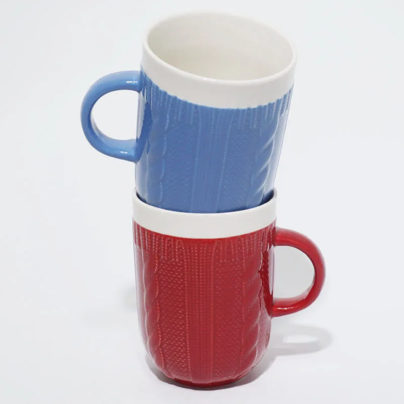 Stocked Customized Creative Gift Mug Multicolor Ceramic Embossed Mug Wool Sweater Texture Coffee Cup