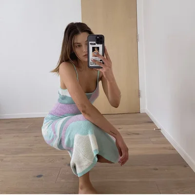 fashion casual sexy elegant streetwear patchwork camisole slim backless knitting hollow out women long dress