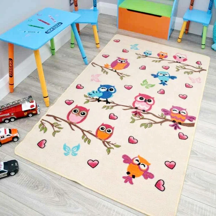 New Bright Cute Owl Design Small Large Kids Rugs Children Nursery Rug Mat Cheap