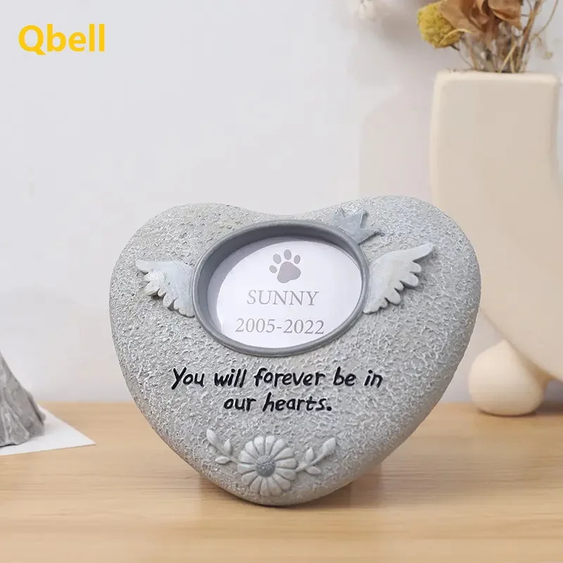 Qbellpet wholesale heart shaped tombstone for dog cat angel statue monument outdoor paw design resin grave monument for pet