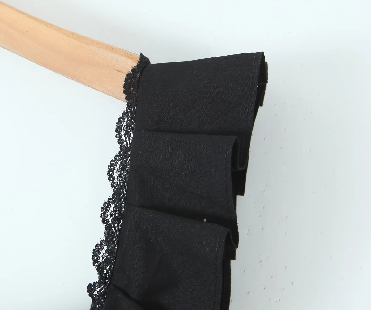 Sleeveless square collar shoulder strap black color casual fashion women cotton mini lace dress