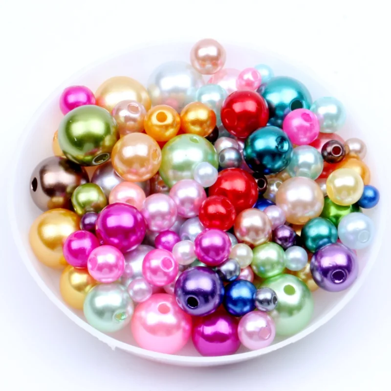 Straight holes round imitation plastic pearl beads DIY for Jewelry Making Accessories needlework