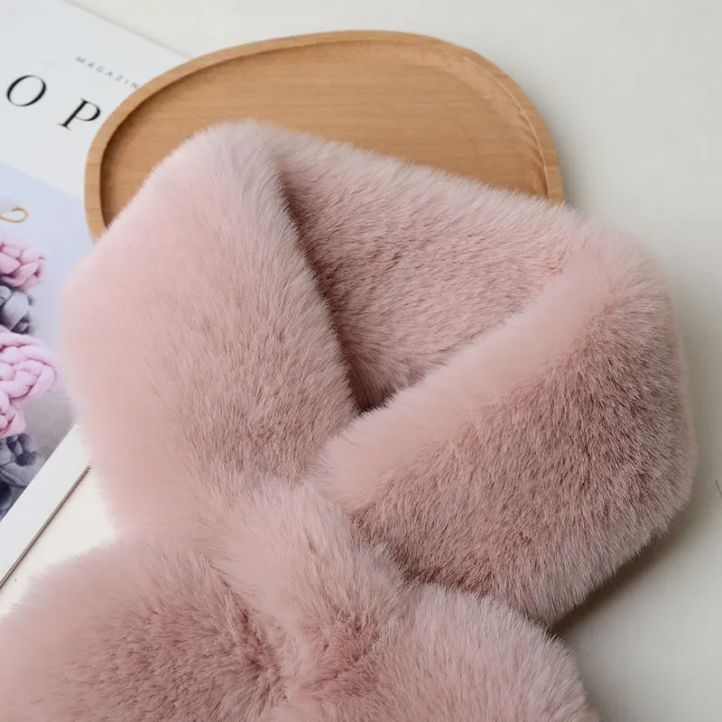 Autumn And Winter All-Match Fashion Girl Warm Scarf Imitation Rex Rabbit Fur Scarf Plush Cross Trend Scarf Women
