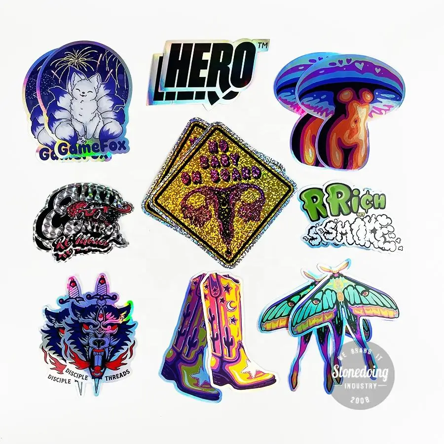 UV Resist Waterproof Rainbow Silver Laser 3 D Hologram Sticker Label Custom Logo Die Cut Glitter Holographic Sticker