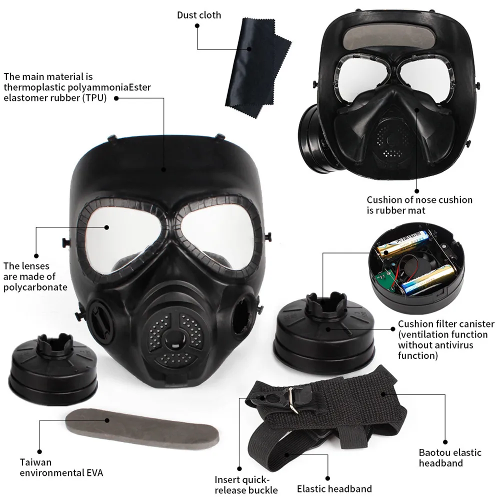 Outdoor Sports Combat Games Full Face air Filtration Mask for CS Tactical Mask with Double Fans