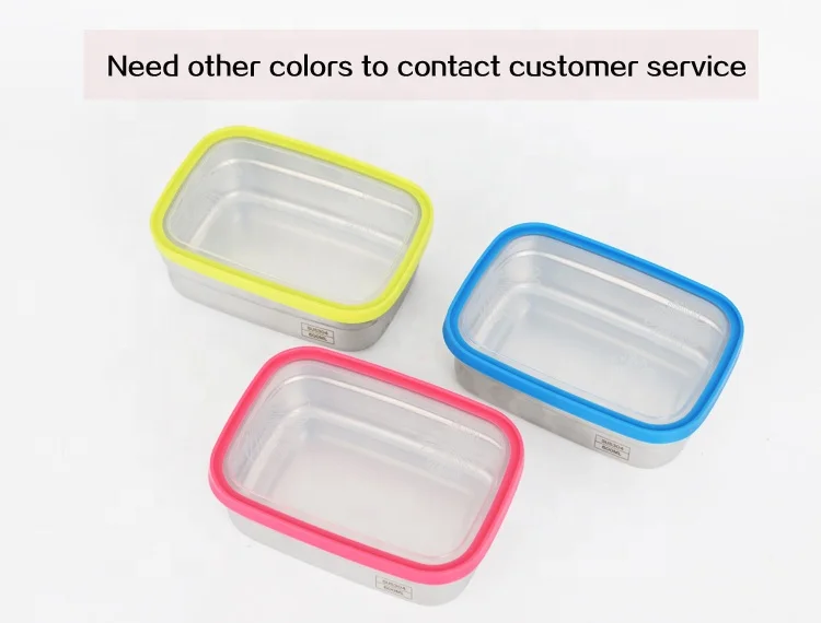 Rectangle 3 in 1 stainless steel 304 storage box plastic lid leak proof lunch box refrigerator food containers for kitchen