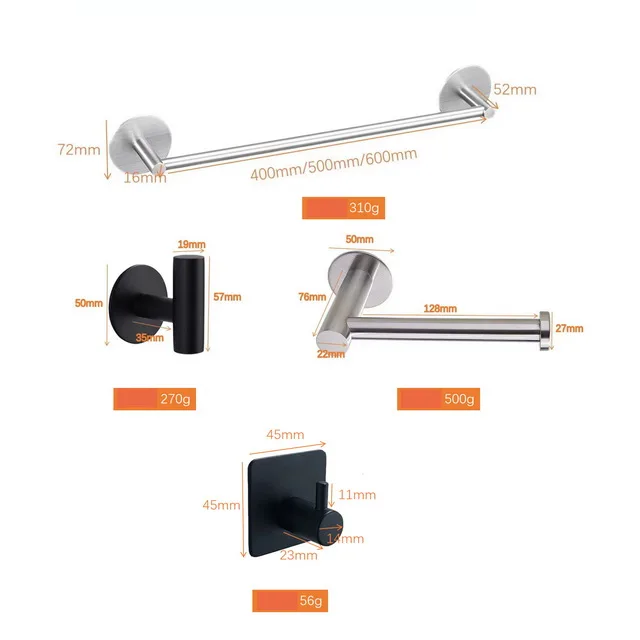 High Quality Metal 4 pieces set washroom wall mount hook  paper hanger towel bar set bathroom accessories