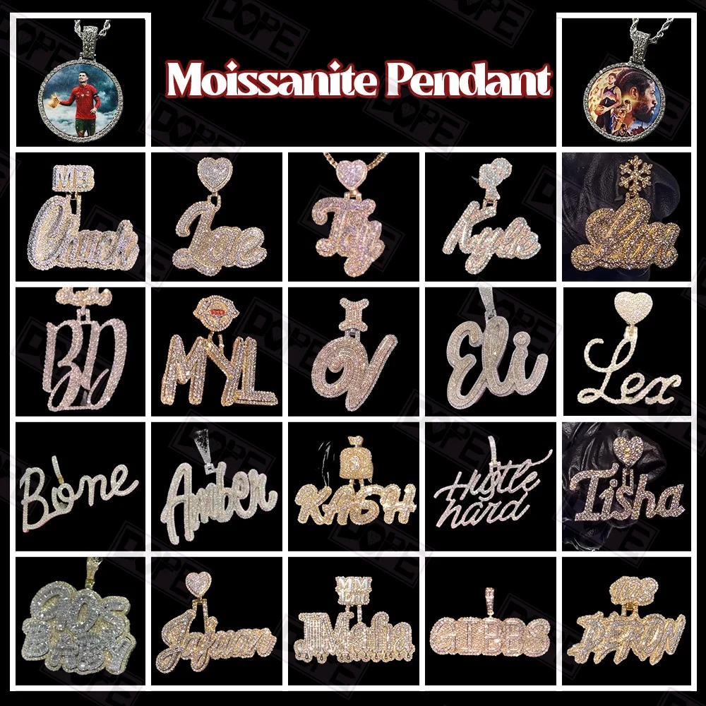 Hiphop Custom Moissanite Pendant Iced Out 925 Sterling Silver Star Bail 3D Eagle Name Pendant Moissanite Letter Pendant