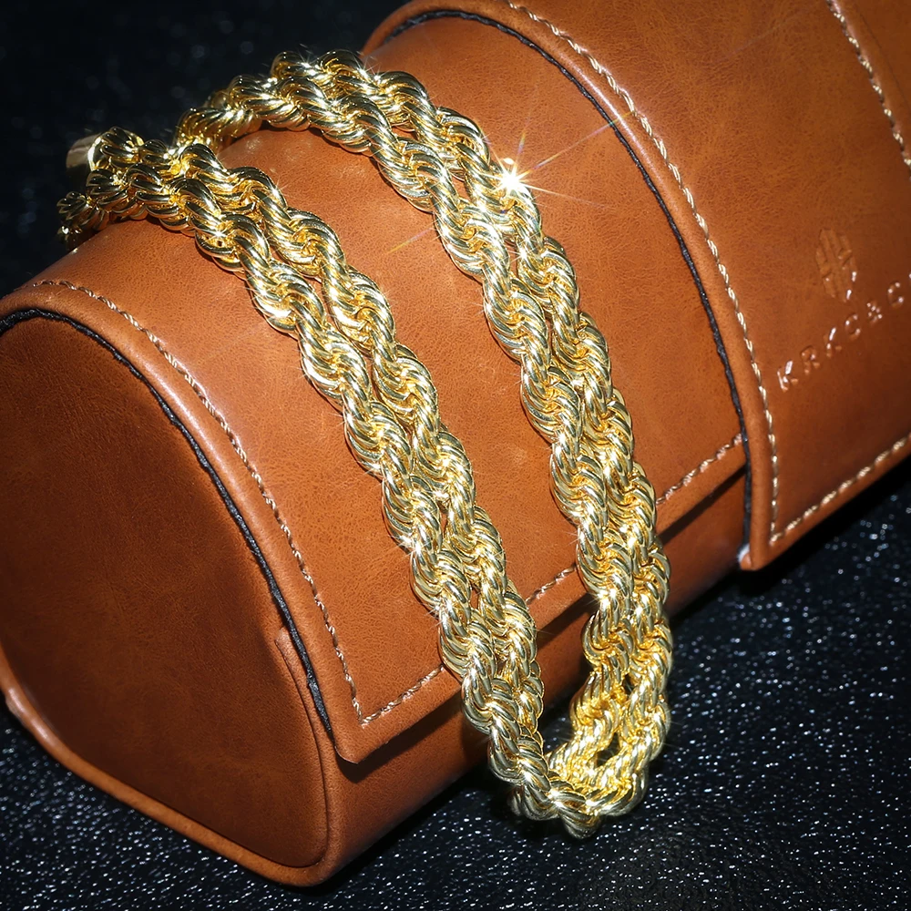 KRKC & CO 6 мм Твист толстое ожерелье хип-хоп Мужская позолоченная Алмазная 14K Золотая Веревка