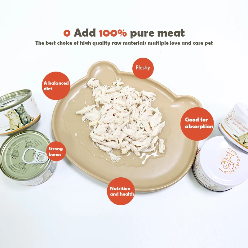 Cat Food Wholesale Canned Chicken Meat No-additive Wet Cat Food Natural Cat Treats Pet Snacks Supplier
