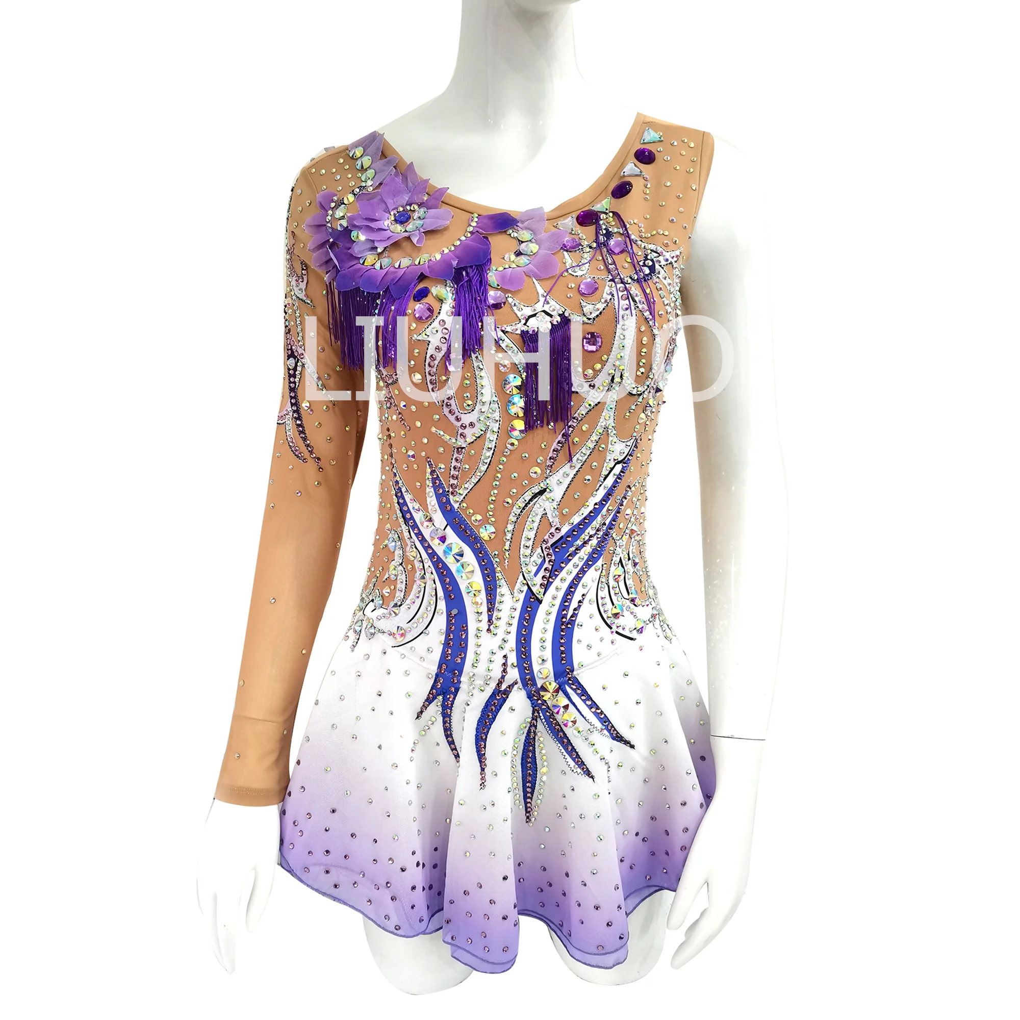 Purple Gradient Figure Skating Dress Girl Three-dimensional Embroidery  Competition Performance