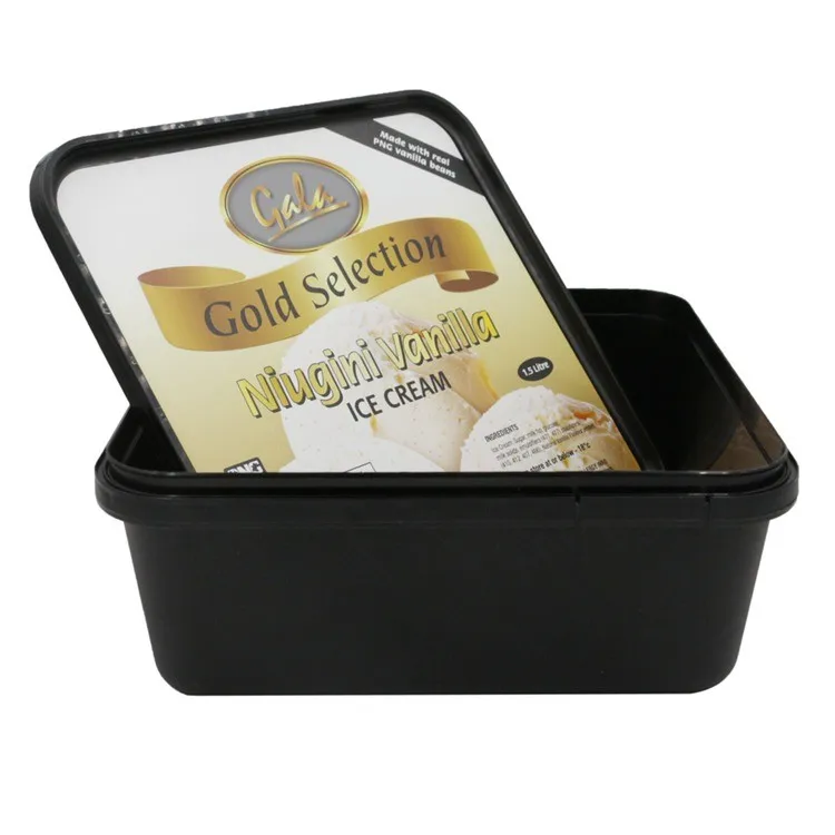 1.5L IML plastic ice cream containers custom square ice cream packaging with Lids