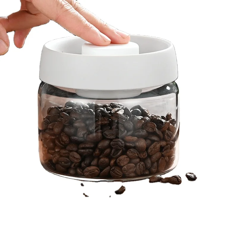 Food Coffee Beans Storage Bottles & Jars with Cover Vacuum Sealed Tank Press Exhaust Glass Box
