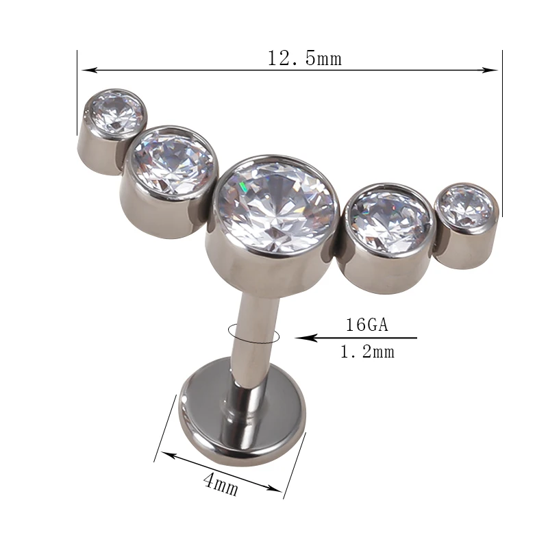 ASTM F136 Titanium High Grade Internally Threaded Zircon Body Jewelry Labret Lip Piercing Earrings Jewelry