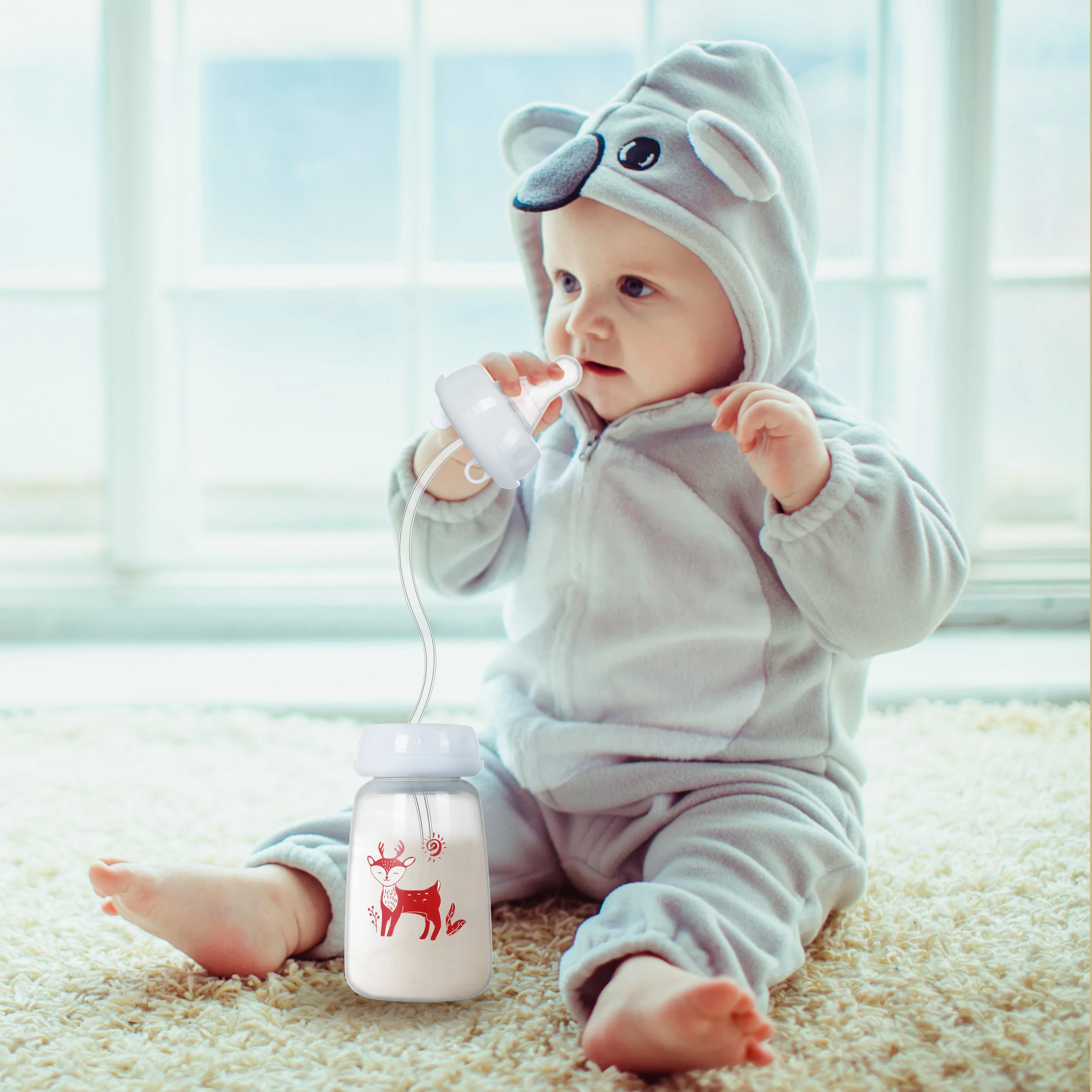 Custom Anti Colic with Tube with Tube Nursing Handless Self Feeding Hands Free Baby Bottle