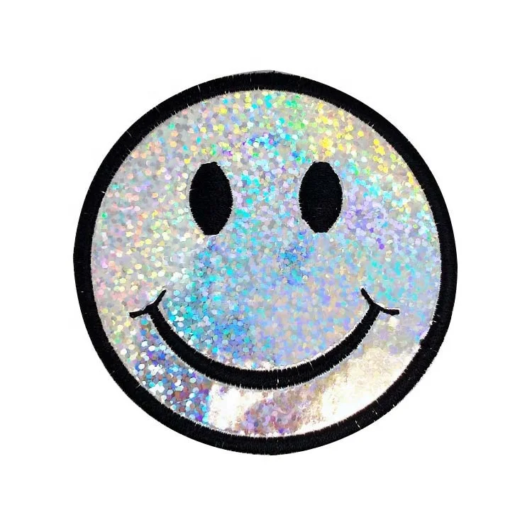 7.5cm Smiley Face Laser Fabric Embroidery Patches With Iron on Backing Happy Face Applique for Garment Accessories