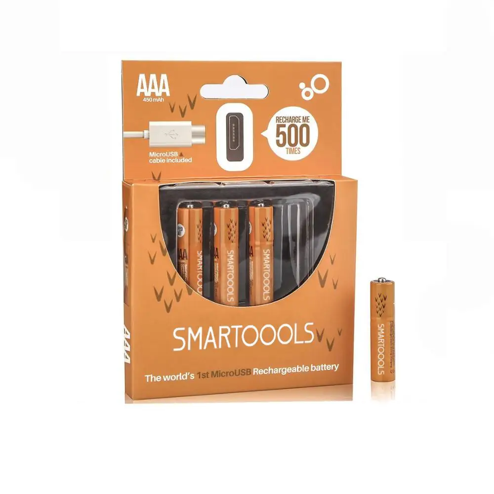 Logo Brand Custom 1.2V 1.5V Rechargeable Ni-MH 1000MAH AA Batteries Micro USB Charging 450MAH aaa Battery with Micro USB Port