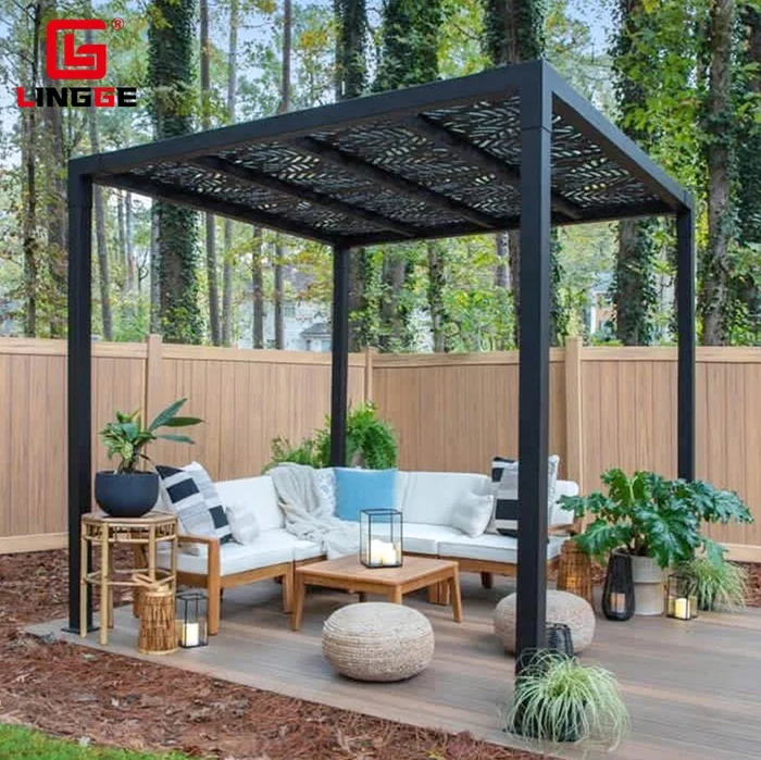 Waterproof Aluminium Gazebo Louver Roof Outdoor Pergola Garden Luxury Gazebo LED Light Rainproof Pergola