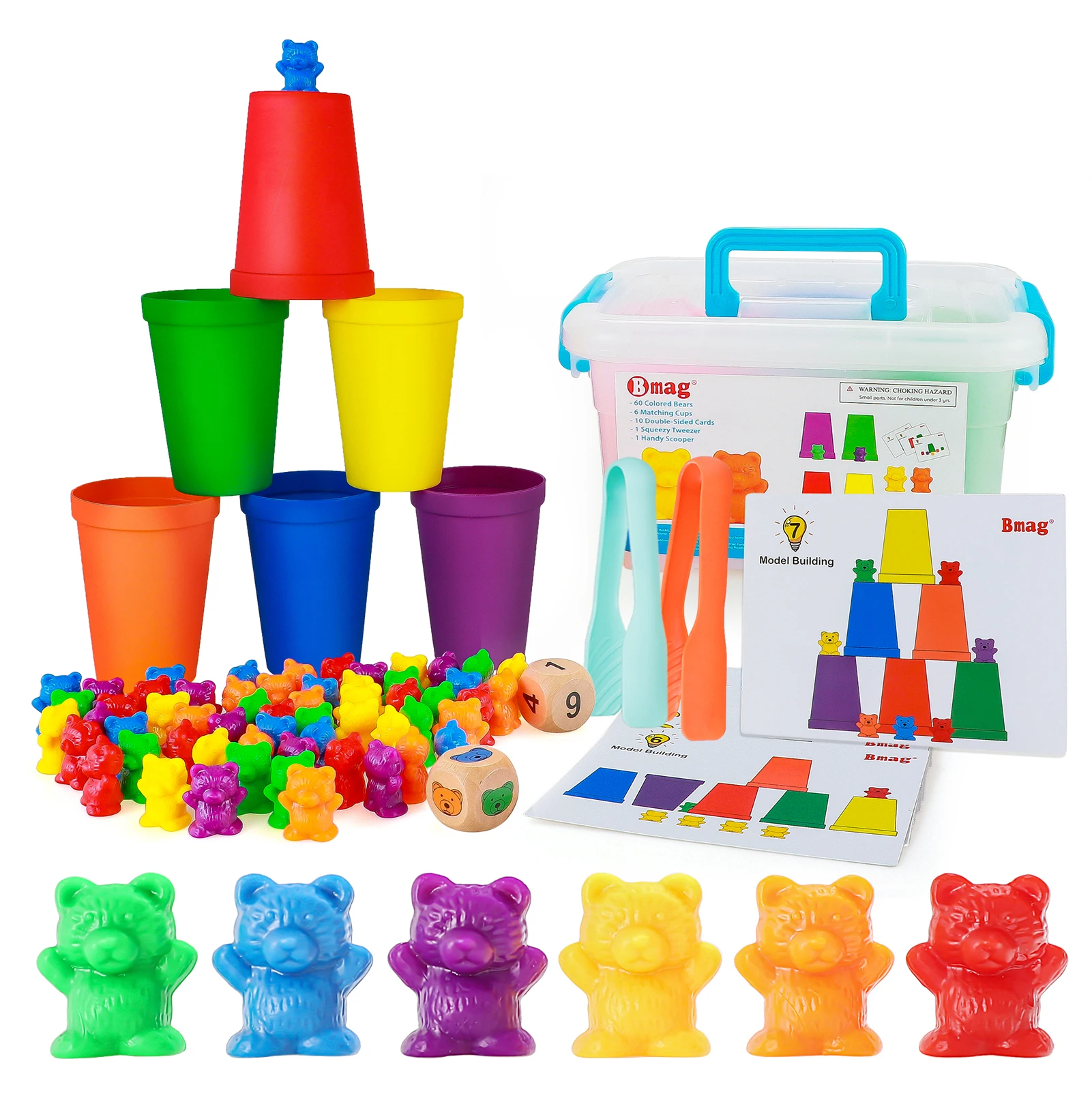 Counting Bears with Stacking Cups - Montessori Educational Sorting Rainbow Toys for 3 Year Old Boys and Girls
