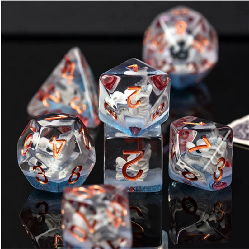 Udixi Custom dnd Resin 7PCS Polyhedral Dice Grey Dragon Head Dice Sets Board Game Dice
