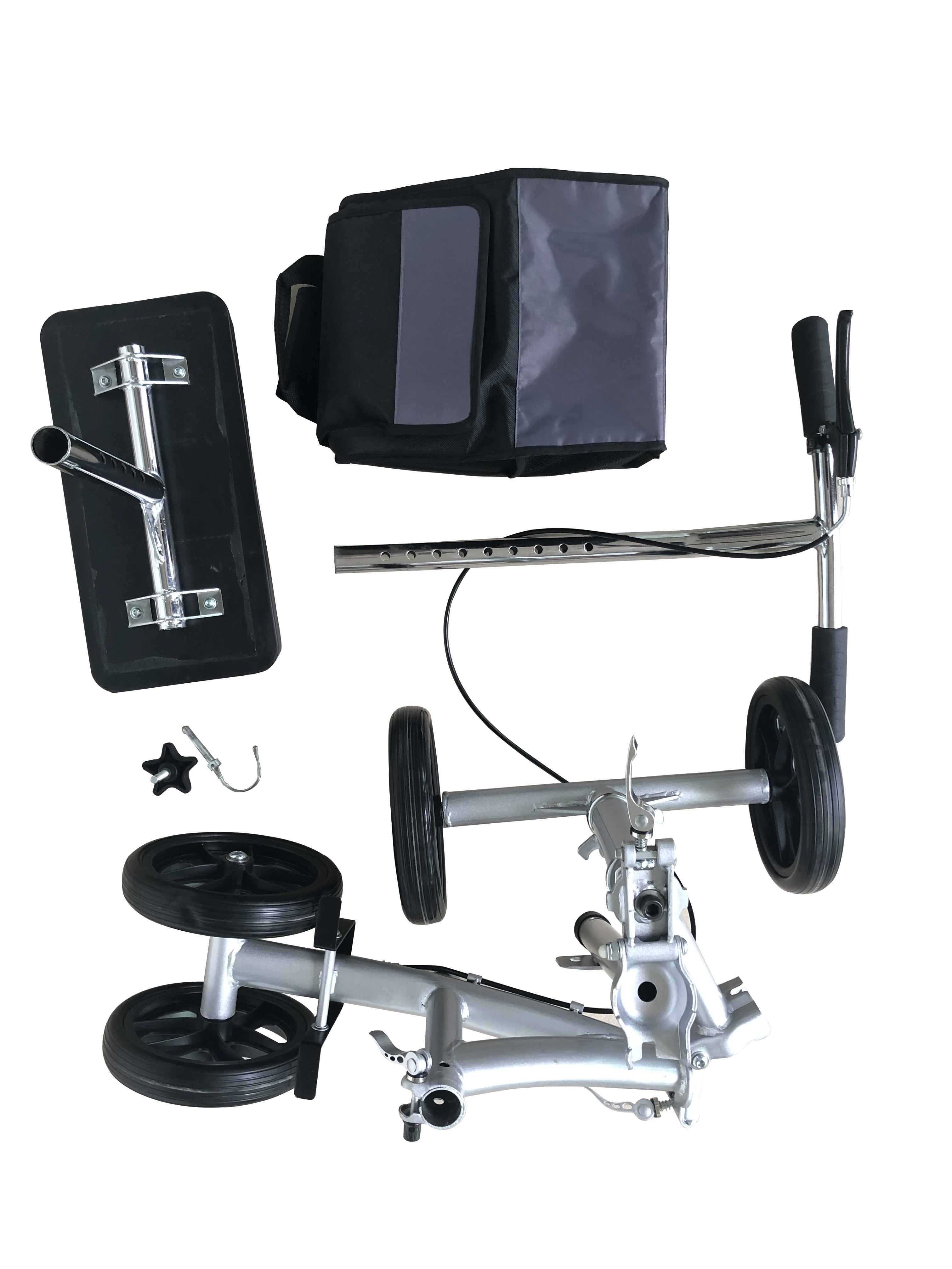 4 wheel steel and  PU knee support pad foldable knee walker for adult