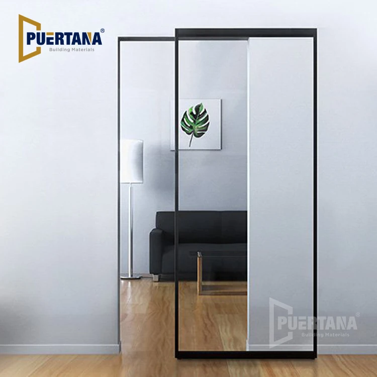 Floating Frameless Aluminum Interior Noiseless Sliding Door Soft Closing Interior Wall Mount Hidden Track Ghost Door