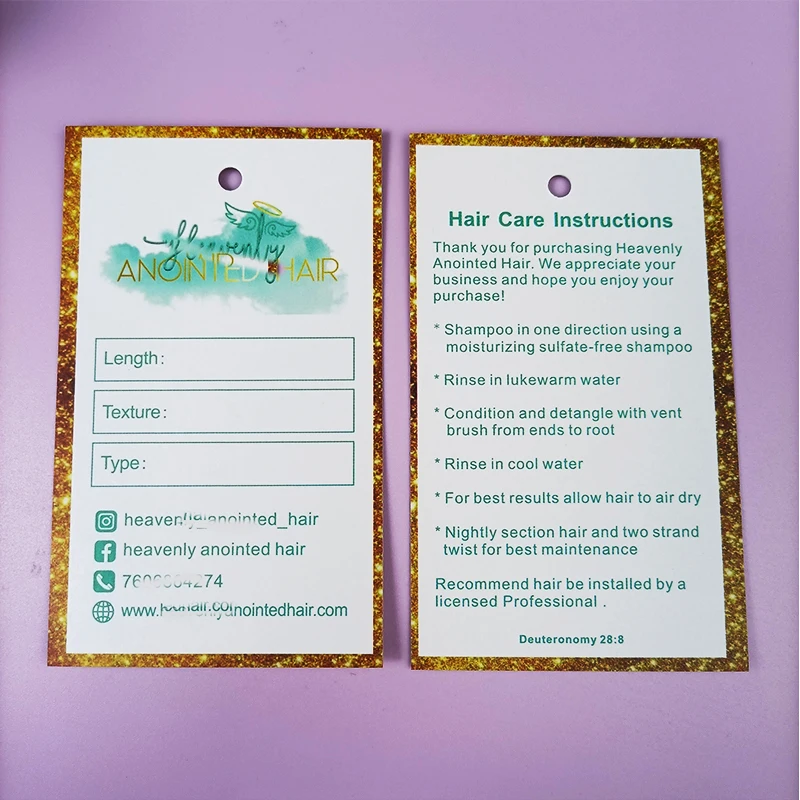 wholesale custom luxury hair bundle tag with string gift tags bundle wraps for hair extension