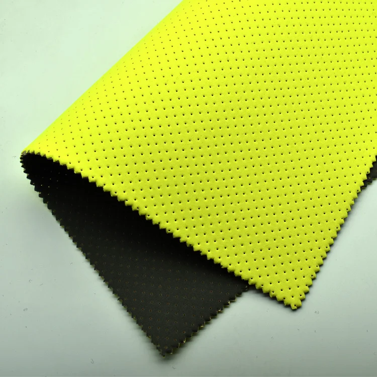 soft 2mm perforation SBR neoprene laminate with fluorescent plain polyester fabric for bags