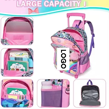 High Quality Wheeled Backpack Trolley School Bags For Girls travel suitcase with Lunch box suitable for children