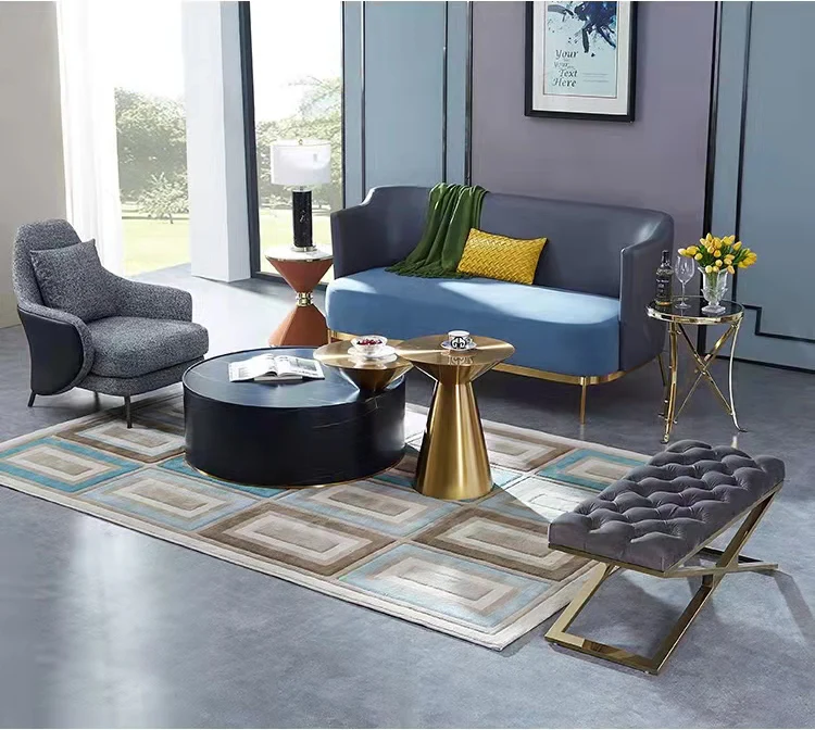 Luxury Living Room Bench Gold Stainless Steel Legs Leather Velvet Chairs Modern Salon Sofa Bed End Stool High-Density Sponge