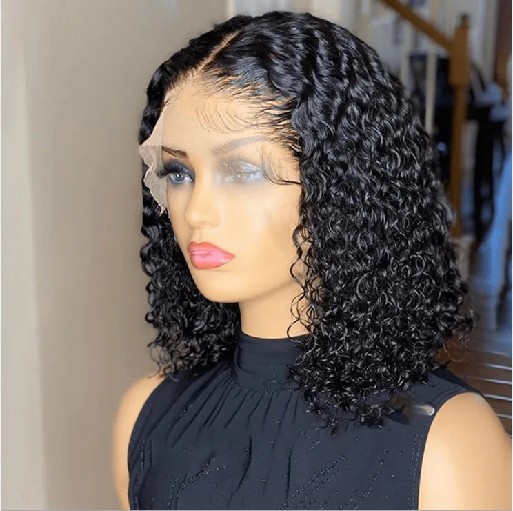 Brazilian Deep Wave Bob Wig HD Lace Front Synthetic Hair Afro Wave Curly Chemical Fiber Hair Extensions With Baby Hair