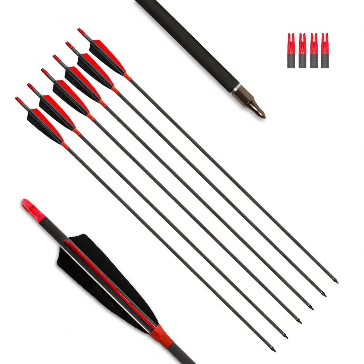 Carbon Arrows Archery Shafts with Real Feathers and Field Points for Hunting Target Shooting