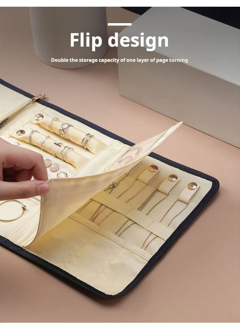 Fashion Travel Jewelry Case Organizer, Foldable Jewelry Storage Roll for Earrings, Necklaces, Rings, Bracelets, Brooches