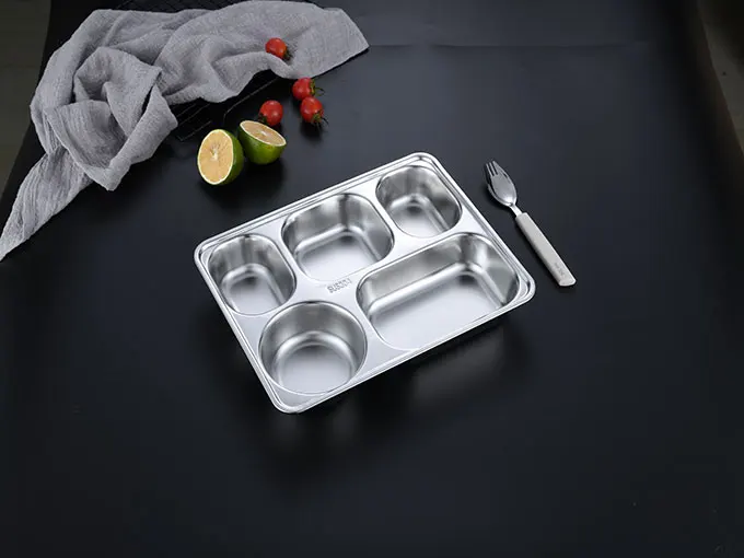 Food Tray Canteen Fast Steel Metal Thali Plate Set Serving With Lid Hospital Stainless Plates Lunch Rectangular Kitchen
