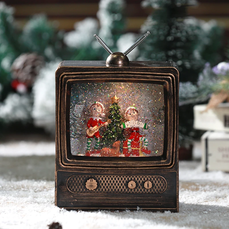 spinning Christmas tree Musical Christmas Snow Globe TV, Lighted USB/Battery Operated, Christmas Creative Gifts