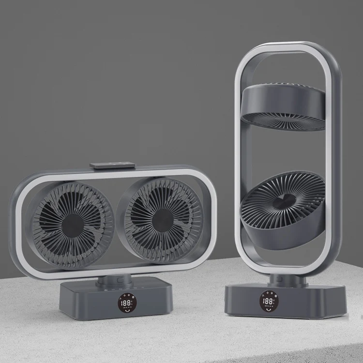 12000mAh China Custom double head fan with Power Bank Remote Control usb led light rechargeable stand fan