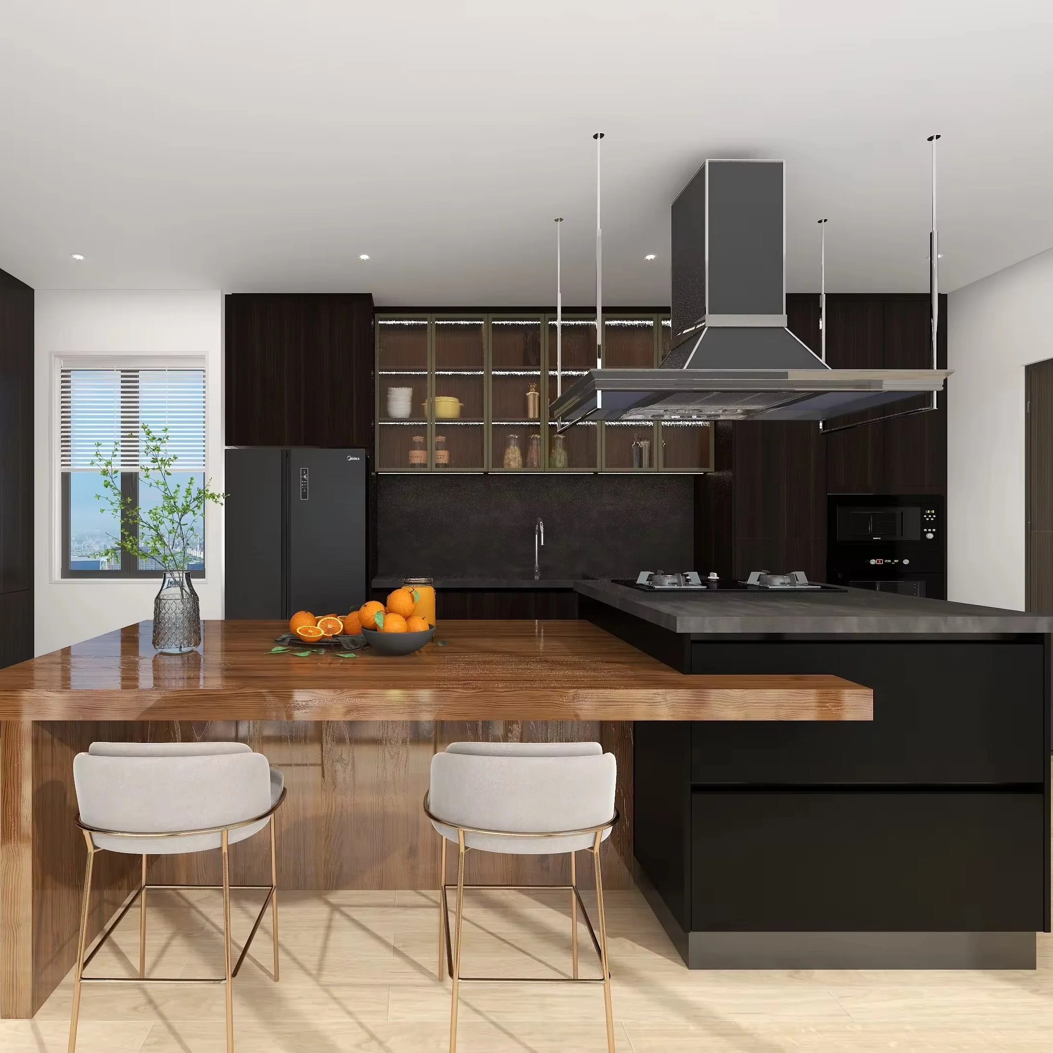 Wholesale matte lacquer painted veneer plywood walnut oak solid hardwood island wood modern kitchen cabinets