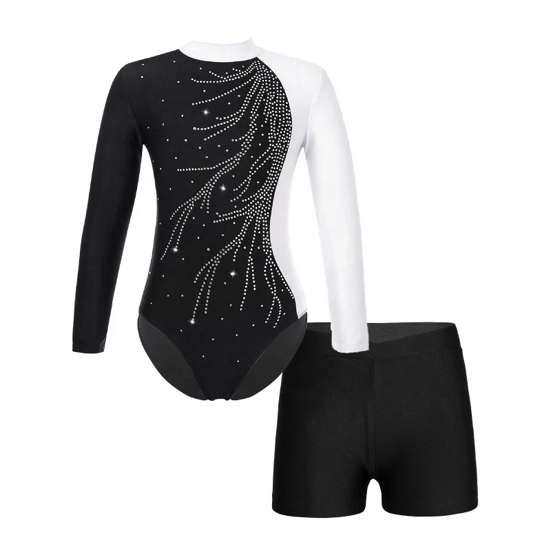 Jazz Ballet Performance Training Competition Dancewear Rhinestone Rhythmic Gymnastics Dress For Girls