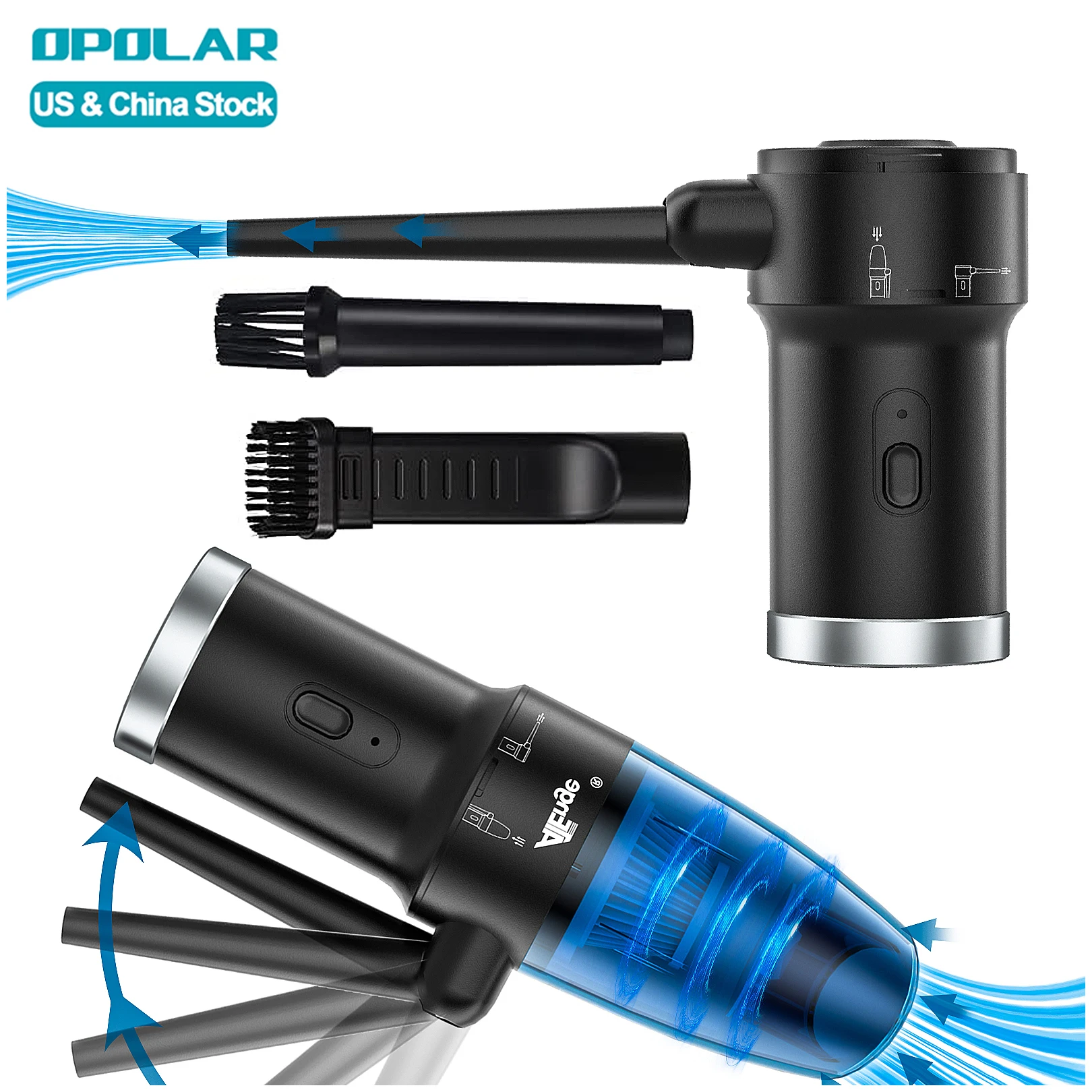 OPOLAR 60000RPM Car Keyboard Computer Cleaning Blower Vacuum Cleaner 2-in-1 Rechargeable Cordless Electric Compressed Air Duster