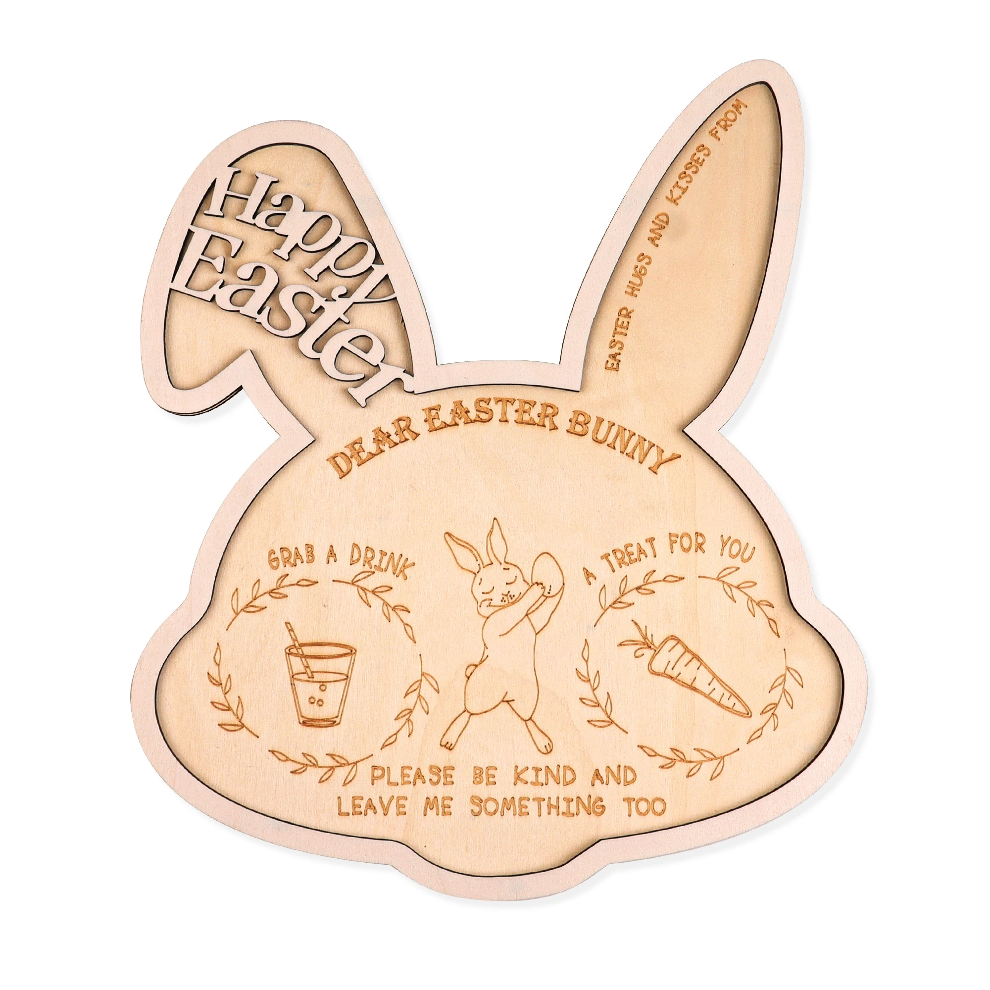 Easter Decoration 2024 Easter Rabbit Tray Wooden Bunny Tray Board Easter Home Decoration
